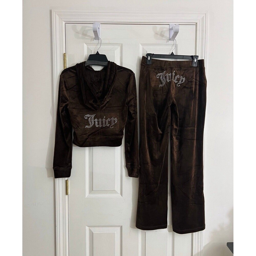 NWT Size Small Juicy Couture Bling Velour Tracksuit Hoodie & Pants Brown Sugar - Picture 6 of 7